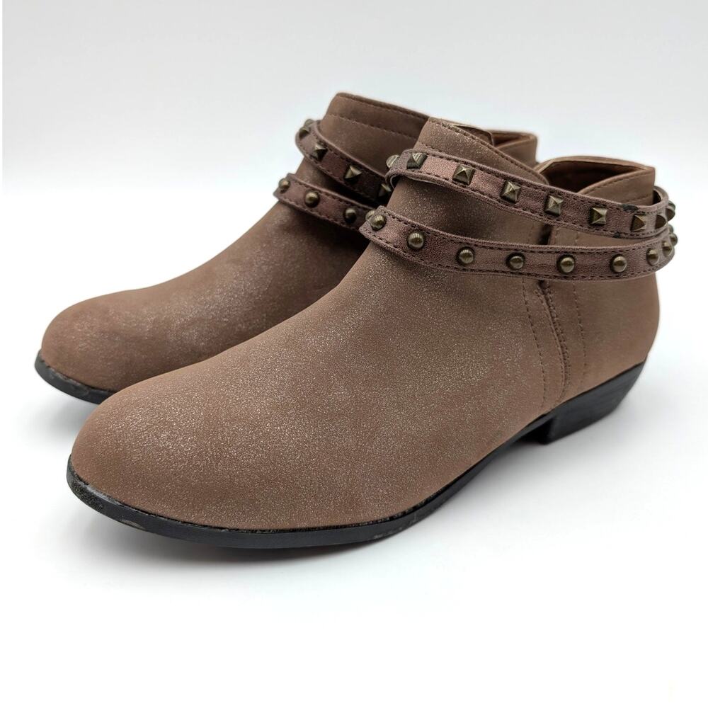Nina Nicolena Studded Block Heel Ankle Bootie Kids Brown Shimmer Size US5